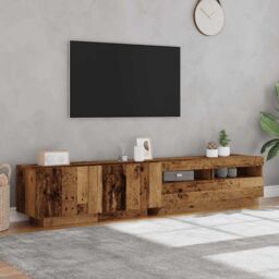Berkfield Home TV Cabinet with LED Lights Old Wood 200x35x40 cm Engineered Wood in Brown - Size: 200 x 35 x 40 cm - thumbnail 4