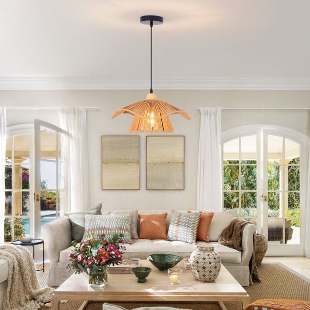 Garwarm 1 Light Farmhouse Boho Rattan Pendant Light in Light Brown - image 1