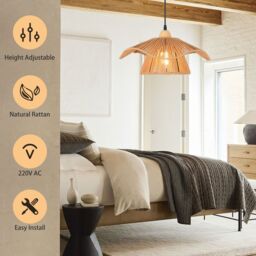 Garwarm 1 Light Farmhouse Boho Rattan Pendant Light in Light Brown - thumbnail 8