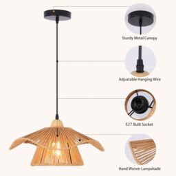 Garwarm 1 Light Farmhouse Boho Rattan Pendant Light in Light Brown - thumbnail 9