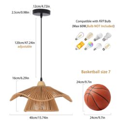 Garwarm 1 Light Farmhouse Boho Rattan Pendant Light in Light Brown - thumbnail 5