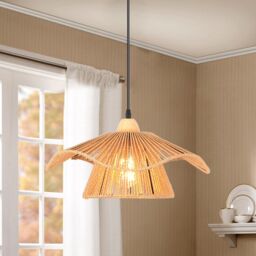 Garwarm 1 Light Farmhouse Boho Rattan Pendant Light in Light Brown - thumbnail 2