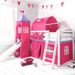 Nöa and Nani Moro Cabin Bed Midsleeper with Slide & Pretty Pink Package in White - Size: Single - thumbnail 1