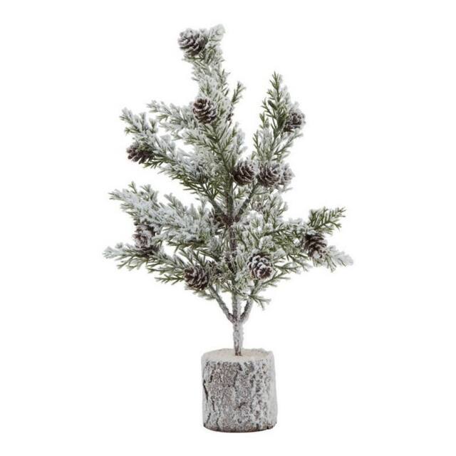 Lemon Pavilion Furniture and Decor Small Snowy Fir Tree with Pinecones in Wood Log - Height 30 cm - Brown in Green - image 1