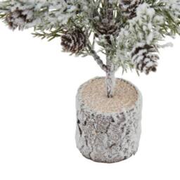 Lemon Pavilion Furniture and Decor Small Snowy Fir Tree with Pinecones in Wood Log - Height 30 cm - Brown in Green - thumbnail 3