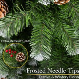Christow Cone & Berry Artificial Christmas Tree Snowy Snow Flocked With Stand 5ft 6ft 7ft in Green - thumbnail 3