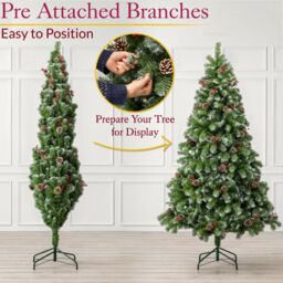 Christow Cone & Berry Artificial Christmas Tree Snowy Snow Flocked With Stand 5ft 6ft 7ft in Green - thumbnail 5