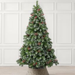 Christow Cone & Berry Artificial Christmas Tree Snowy Snow Flocked With Stand 5ft 6ft 7ft in Green - thumbnail 1