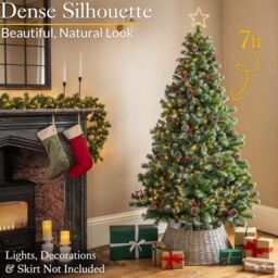 Christow Cone & Berry Artificial Christmas Tree Snowy Snow Flocked With Stand 5ft 6ft 7ft in Green - thumbnail 2