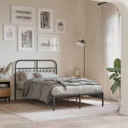 Berkfield Home Metal Bed Frame without Mattress with Headboard Black 120x190cm - Size: 120x190 cm - thumbnail 2