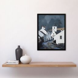 "Artery8 Aberdaron Village Oil Painting Wales Timeless Framed Art Print in Grey - Size: W12"" x H16""" - thumbnail 4