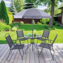 Gainsborough 6 Piece Garden Furniture Set with Glass Table, 4 Chairs & Parasol in Grey - thumbnail 1