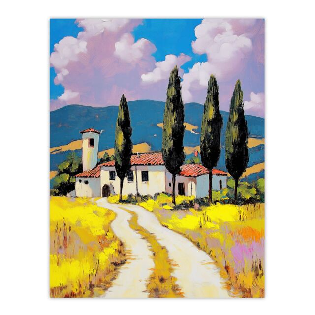 "Artery8 Italian Countryside Villa Cypress Trees Landscape Wall Art Print - Size: W18"" x H24""" - image 1