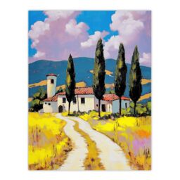 "Artery8 Italian Countryside Villa Cypress Trees Landscape Wall Art Print - Size: W18"" x H24""" - thumbnail 1