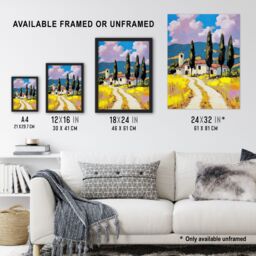 "Artery8 Italian Countryside Villa Cypress Trees Landscape Wall Art Print - Size: W18"" x H24""" - thumbnail 3