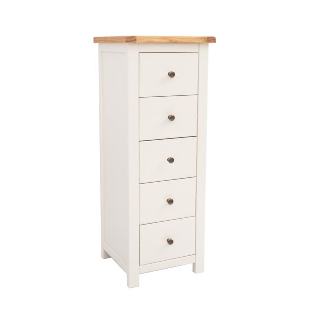 Cabinet Bits Maggiori 5 Drawer Narrow Chest of Drawers Brass Knob in Off-White - image 1