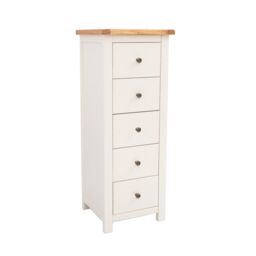 Cabinet Bits Maggiori 5 Drawer Narrow Chest of Drawers Brass Knob in Off-White