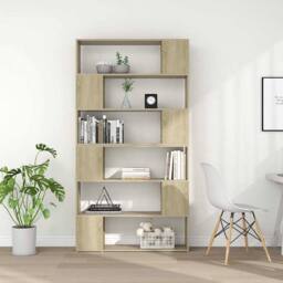 Berkfield Home Book Cabinet Room Divider Sonoma Oak 100x24x188 cm in Light Brown - Size: 100 x 24 x 188 cm - thumbnail 3