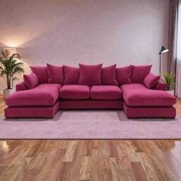 SNUG FURNITURE BIRMINGHAM LTD Linea Plush Velvet U Shape Double Ended Sofa With Wide Footstool in Pink - thumbnail 1