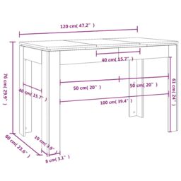 Berkfield Home Dining Table Artisan Oak 120x60x76 cm Engineered Wood in Brown - Size: 120 x 60 x 76 cm - thumbnail 9