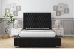 "Sloomy Ambassador Plush Frame-Mattress - 50"" Upholstered Headboard in Black - Size: Double"
