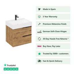 Banyetti Celtic 1000mm Wall Hung Bathroom Vanity Unit with Veneto 1 Tap Hole Basin - Ostippo Oak in Light Oak - thumbnail 2