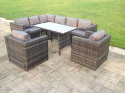 Fimous Rattan Corner Sofa Set Garden Furniture With 2 Chairs & Dining Table Left Hand in Dark Grey - thumbnail 3