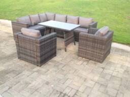 Fimous Rattan Corner Sofa Set Garden Furniture With 2 Chairs & Dining Table Left Hand in Dark Grey - thumbnail 4