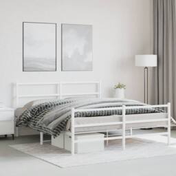 Berkfield Home Metal Bed Frame without Mattress with Footboard¬†White 150x200cm in White - Size: 150x200 cm - thumbnail 2