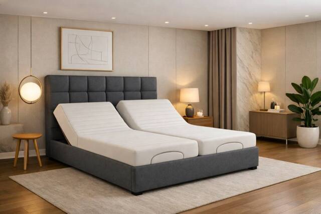 PARADISE BEDS LTD Electric Adjustable Comfortable Bed Set with Cube Design Headboard in Dark Grey - Size: King - image 1