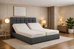 PARADISE BEDS LTD Electric Adjustable Comfortable Bed Set with Cube Design Headboard in Dark Grey - Size: King - thumbnail 1