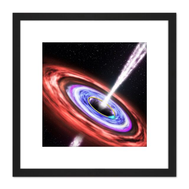Artery8 Space NASA Black Hole Sw J1644+57 Illustration 8X8 Inch Square Wooden Framed Wall Art Print Picture with Mount - image 1