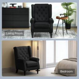 Wyld Haus Royo Black Linen Look Retro Wingback Armchair Diamond Tufted - thumbnail 8