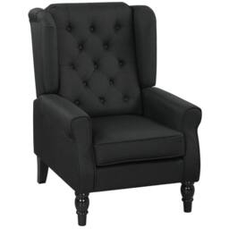 Wyld Haus Royo Black Linen Look Retro Wingback Armchair Diamond Tufted - thumbnail 2