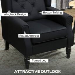 Wyld Haus Royo Black Linen Look Retro Wingback Armchair Diamond Tufted - thumbnail 4