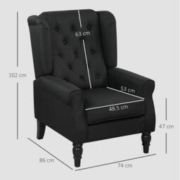 Wyld Haus Royo Black Linen Look Retro Wingback Armchair Diamond Tufted - thumbnail 3