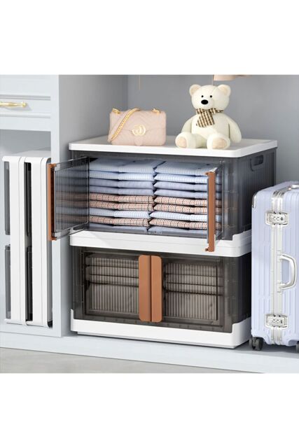 Living and Home 2-Door Collapsible Storage Organizer Box Wardrobe 48.7*31*30 CM in Dark Grey - image 1