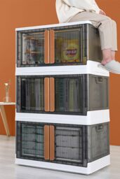 Living and Home 2-Door Collapsible Storage Organizer Box Wardrobe 48.7*31*30 CM in Dark Grey - thumbnail 3