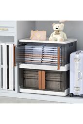 Living and Home 2-Door Collapsible Storage Organizer Box Wardrobe 48.7*31*30 CM in Dark Grey - thumbnail 1