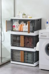 Living and Home 2-Door Collapsible Storage Organizer Box Wardrobe 48.7*31*30 CM in Dark Grey - thumbnail 2