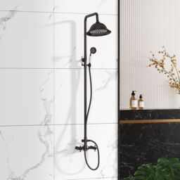 H&O Direct Dual-control Retro Bathroom Shower Faucet Set in Black - thumbnail 2