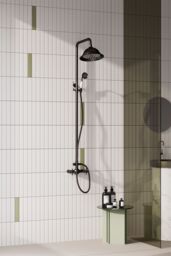 H&O Direct Dual-control Retro Bathroom Shower Faucet Set in Black - thumbnail 1