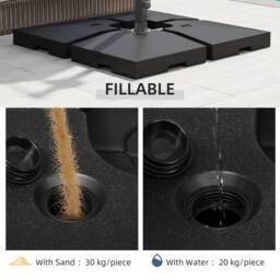 OUTSUNNY 4pc Portable Umbrella Parasol Base Weights Water Sand Filled Holder in Black - thumbnail 4