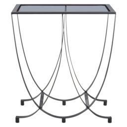 Orsina Black Console Table with Grey Glass Top, Curved Metal Base Console Table for Hallway or Living Room