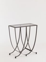 Orsina Black Console Table with Grey Glass Top, Curved Metal Base Console Table for Hallway or Living Room - thumbnail 5