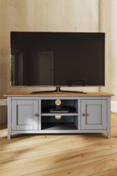 FWStyle 2 Door Oak Veneer Ready Assembled TV Unit Graphite Blue - Dove Grey