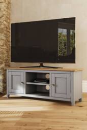 FWStyle 2 Door Oak Veneer Ready Assembled TV Unit Graphite Blue - Dove Grey - thumbnail 2