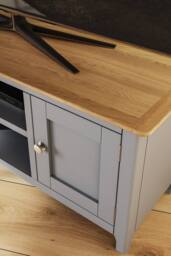 FWStyle 2 Door Oak Veneer Ready Assembled TV Unit Graphite Blue - Dove Grey - thumbnail 3