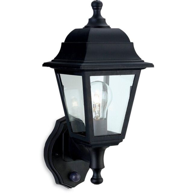 Netlighting Oslo 1 Light Outdoor Wall Lantern Uplight With Pir Black Resin IP44 E27