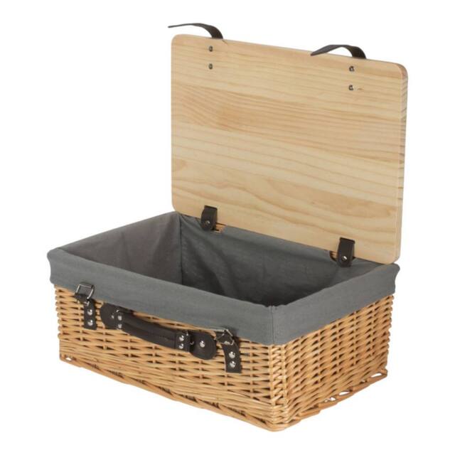 Red Hamper Buff Grey Lined Willow Empty Picnic Basket with Pinewood Lid - Size: Medium - image 1